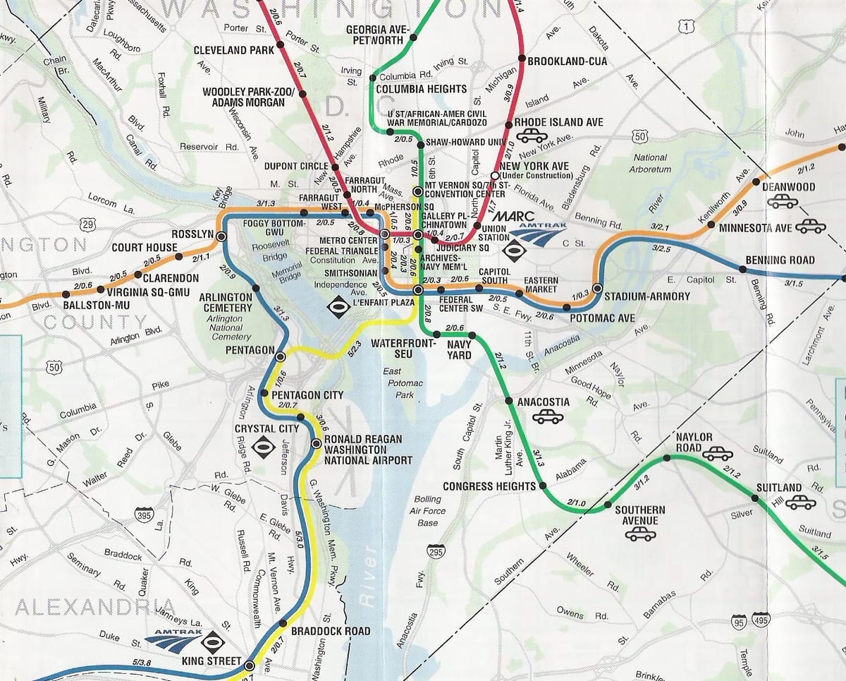washington dc kort með metro hættir