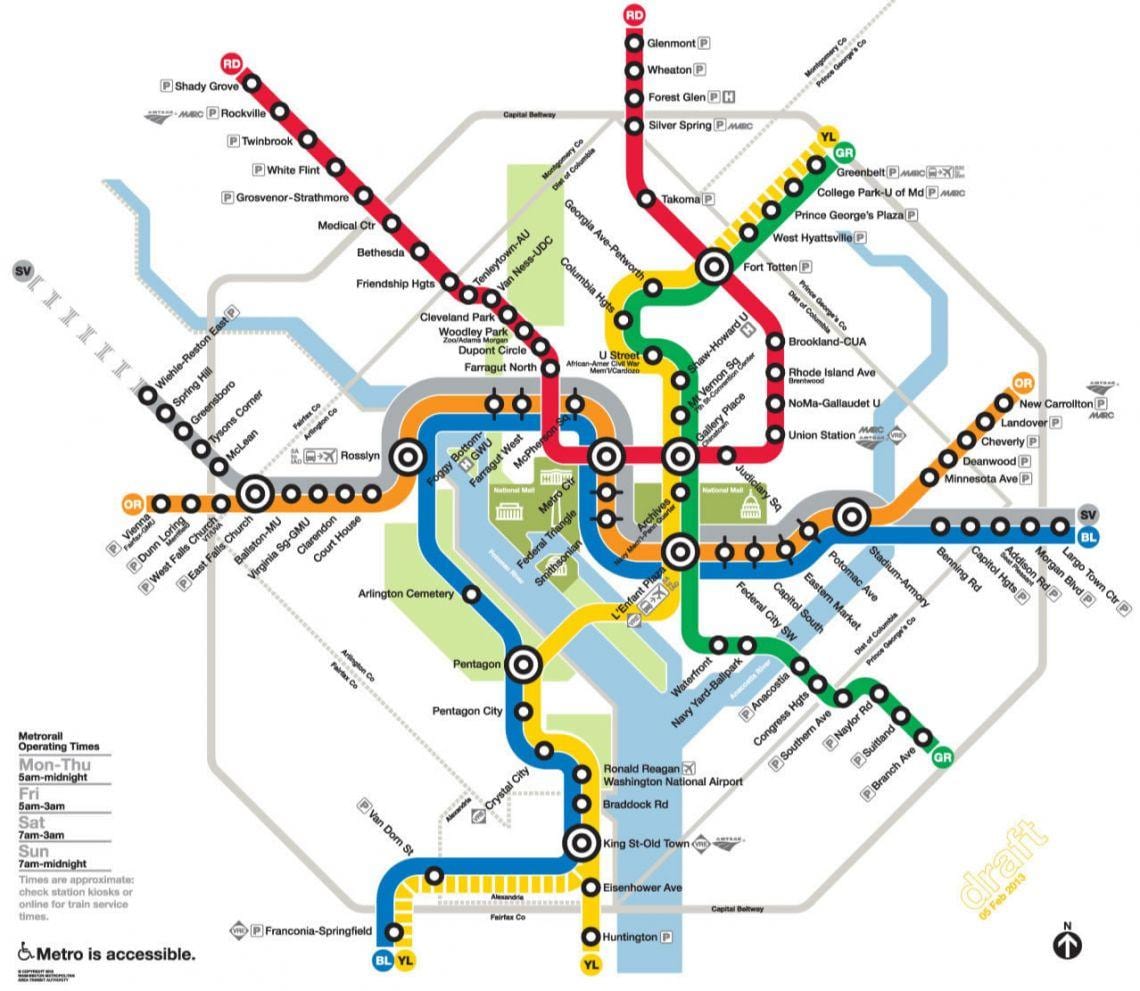 washington dc metro járnbrautum kort
