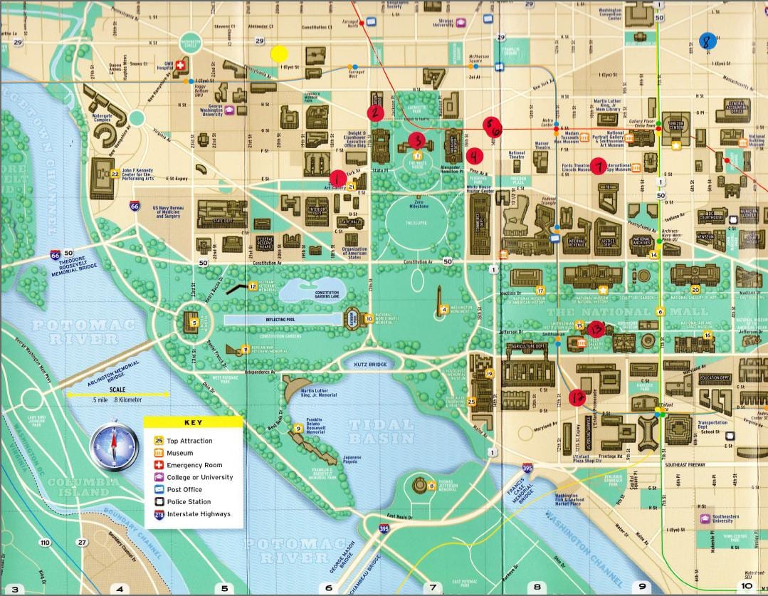 kort af minnisvarða washington dc