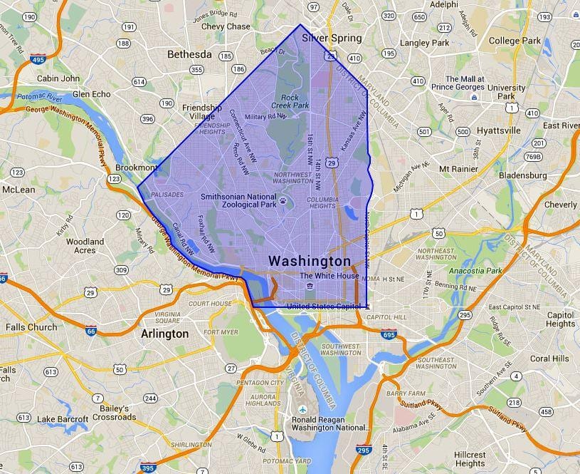 norðvestur washington dc kort