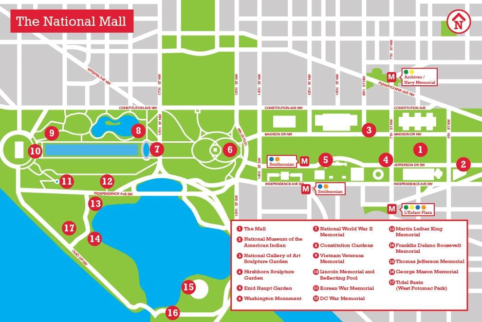 kort af national mall bílastæði