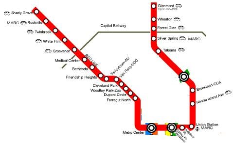 washington dc metro rauða línu kort