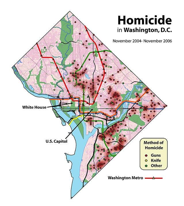 washington dc slæmt hverfi kort