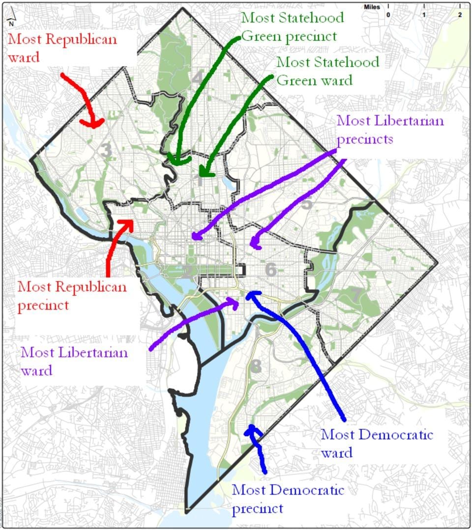 kort af washington dc pólitískum