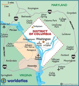 washington dc og washington kort