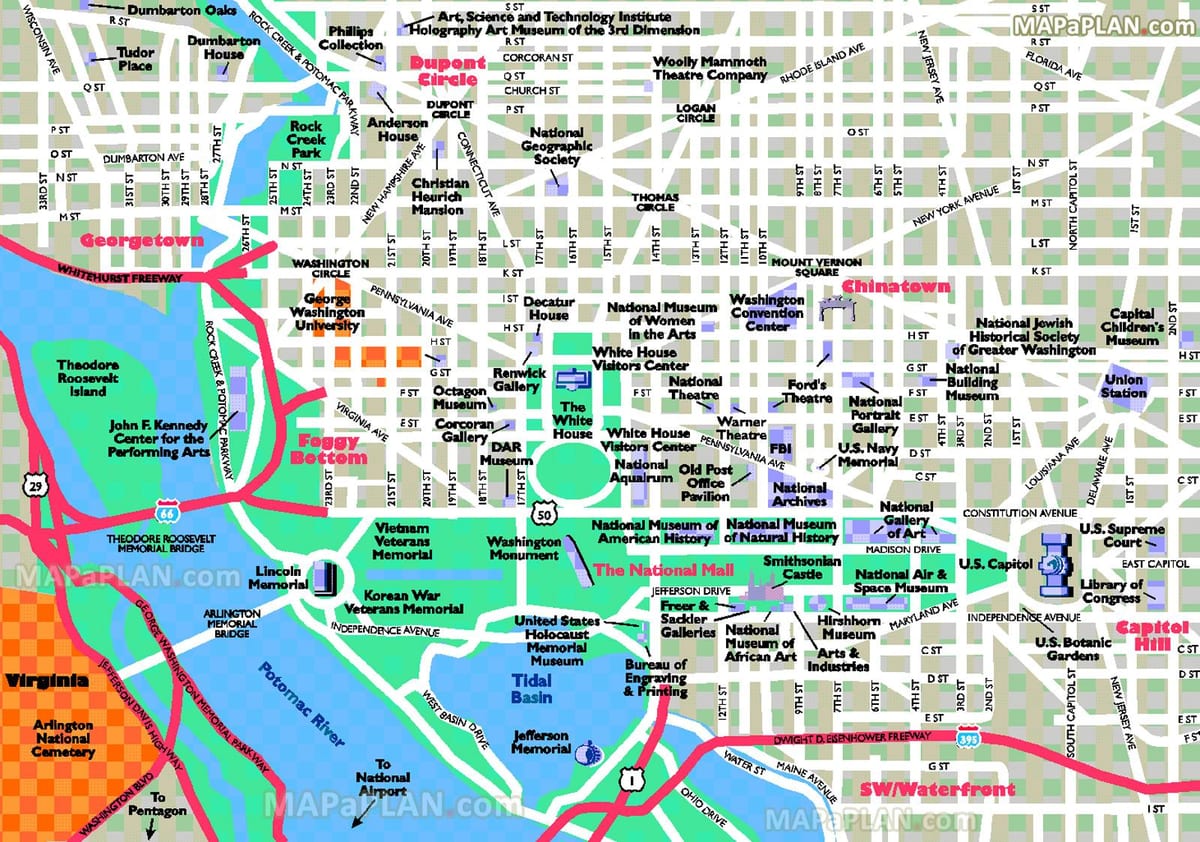 washington dc ferðamaður staðir kort