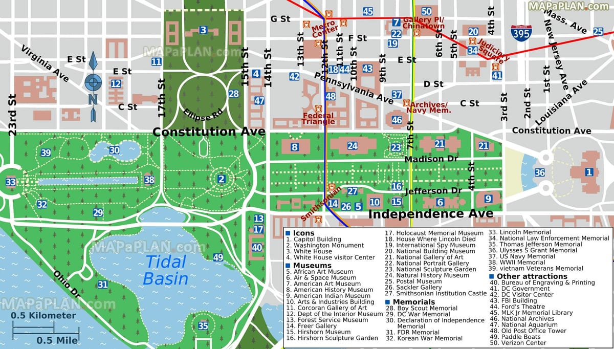kort af washington dc verslunarmiðstöð