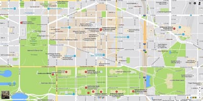 Kort af national mall og söfn