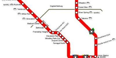 Washington dc metro rauða línu kort