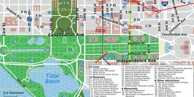 Kort af washington dc verslunarmiðstöð